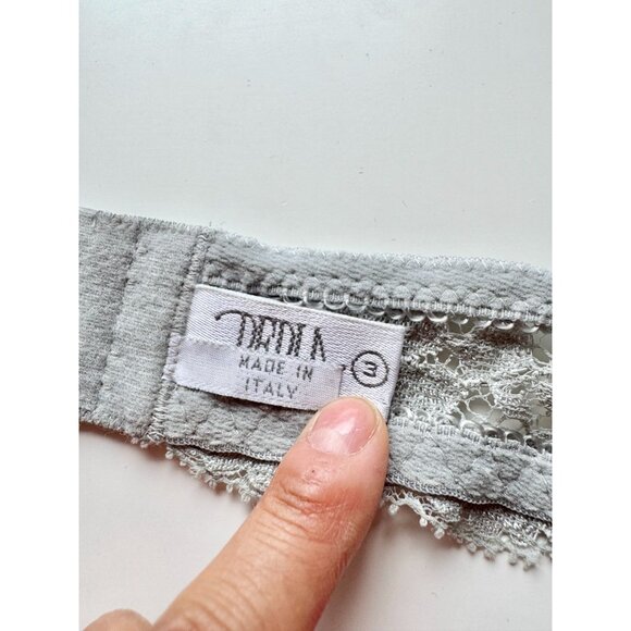 Vintage LA PERLA Silver Sage Green Stretch Lace Demi Balconette Bra, Size 3 - Picture 10 of 16